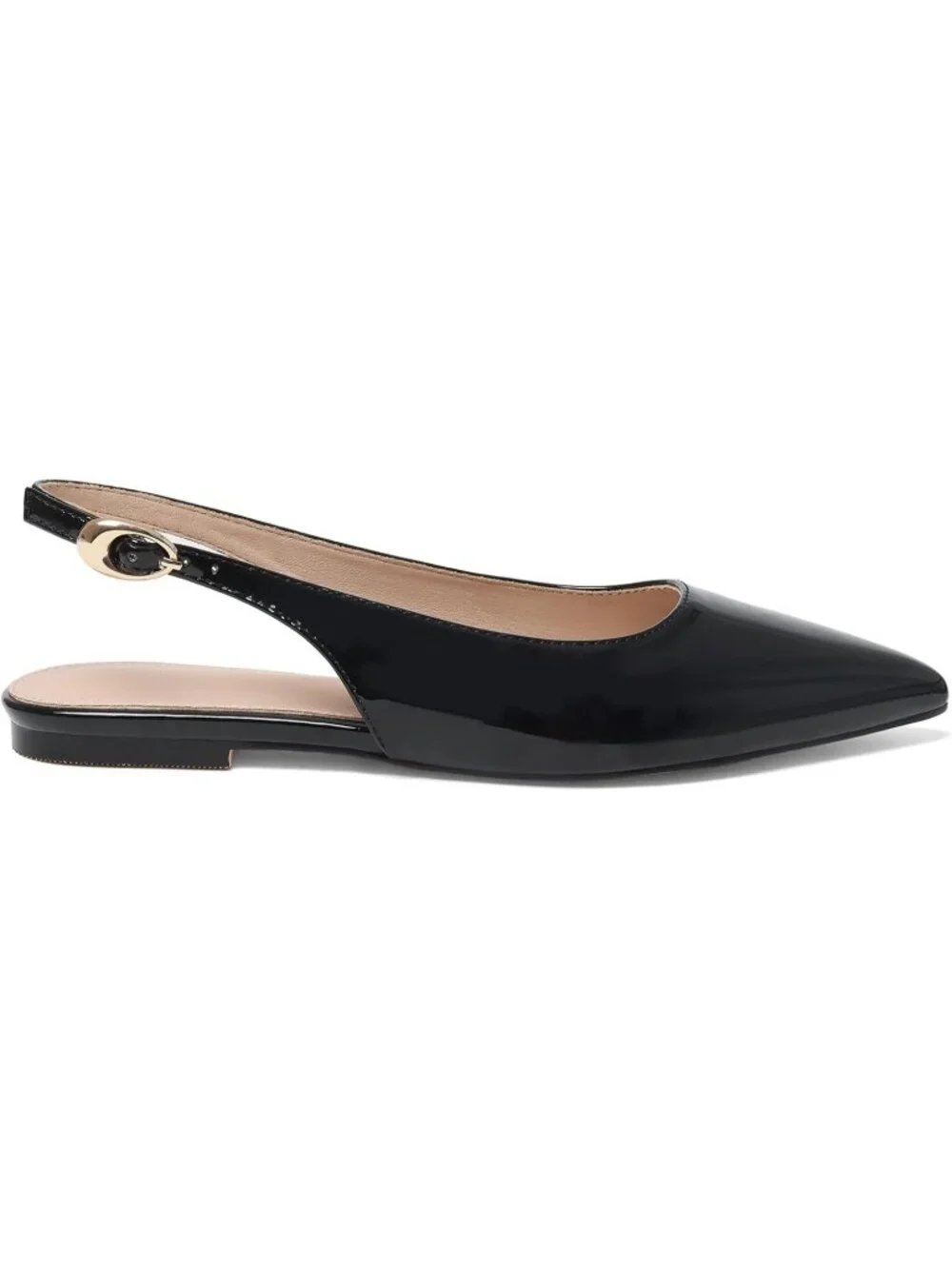 Women's Black Leather Closed Pointed Toe Ballet Flats Adjustable Buckle Shoes